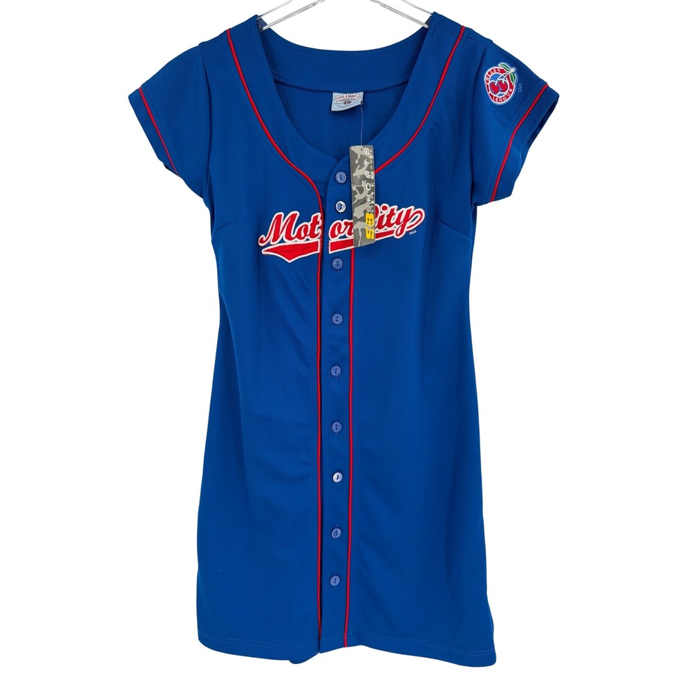 Steve & Barrys Motor City Baseball Jersey Dress Blue Red Cherry League Large - Picture 2 of 7